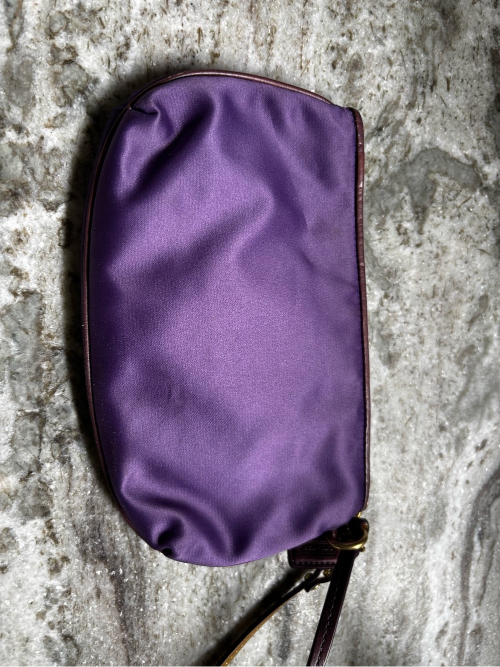 Coach Amanda Satin Purple Wristlet with Brown Leather and Gold Hardware - Picture 5 of 5